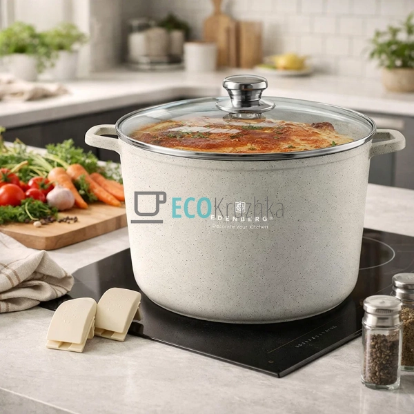 Каструля глибока Edenberg EB-3964 14 л з кришкою та марм ...