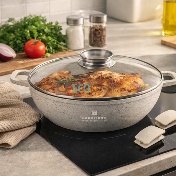 Сотейник 4.1л алюмінієвий з мармуровим покриттям зі скля ...