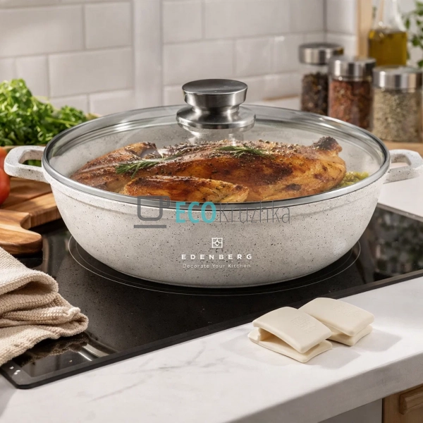 Сотейник 5.5л алюмінієвий з мармуровим покриттям зі скля ...