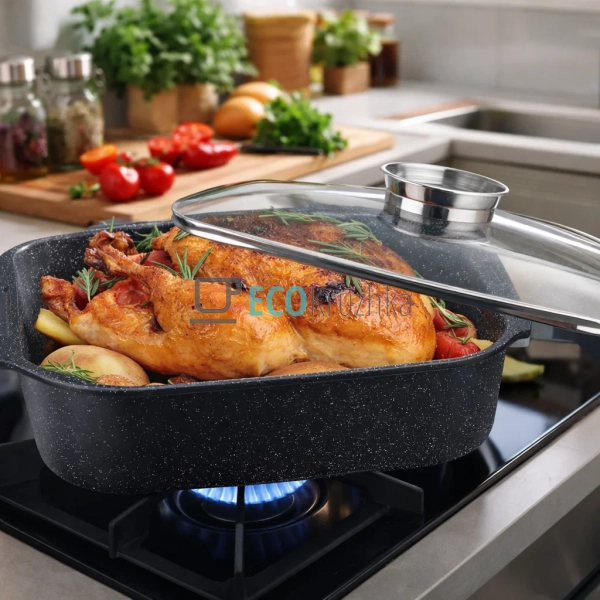 Гусятниця Edenberg EB-4612 8.5 л з кришкою та мармуровим покриттям