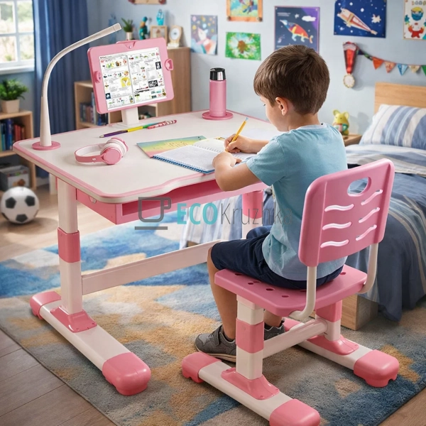 Парта-трансформер зі стільцем X-391 70х46 см рожевий (48 ...
