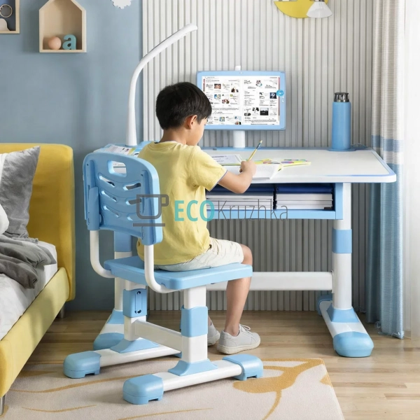 Парта-трансформер зі стільцем та лампою X-390 70х46 см с ...