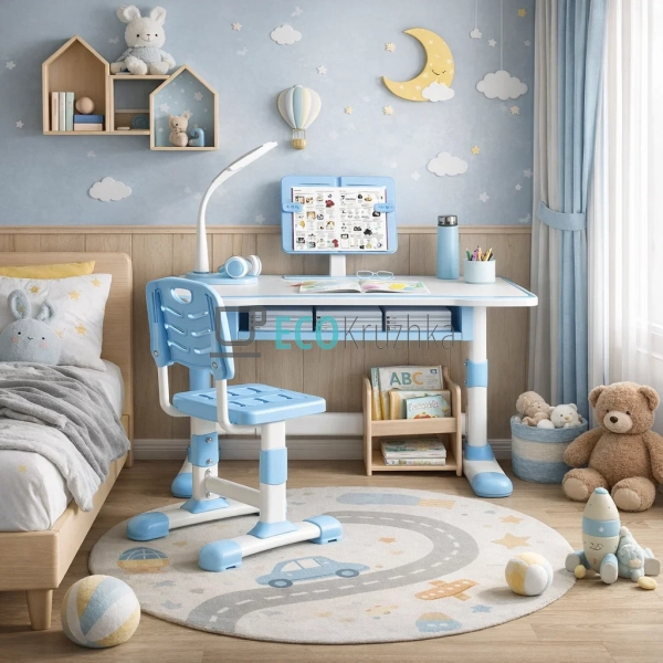 Парта-трансформер зі стільцем та лампою X-390 70х46 см с ...