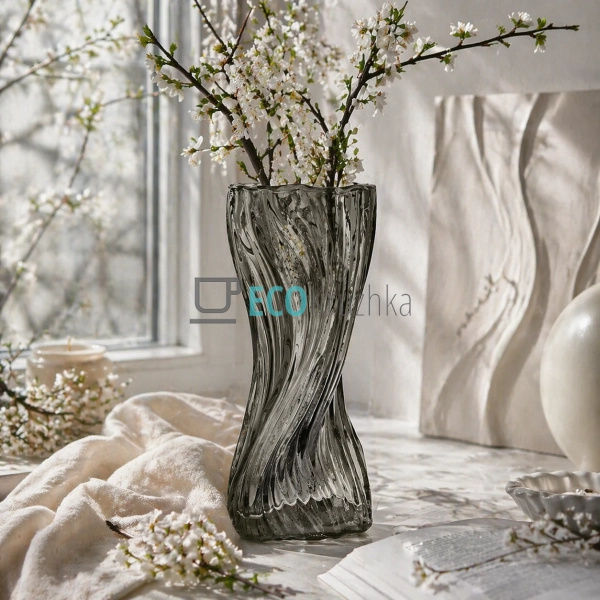 Ваза Giorgia скляна 15х26 см димчаста (591-440)