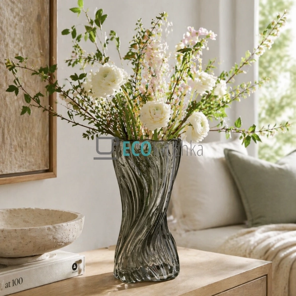 Ваза Giorgia скляна 15х26 см димчаста (591-440)