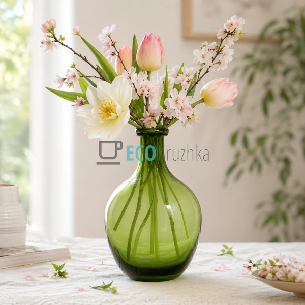 Ваза Пляшка скляна 17х29 см зелена (992-570)