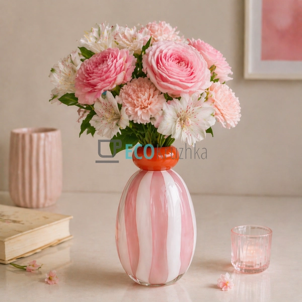 Ваза подвійна скляна 13.5х23 см, міні 11х11.5 см рожева  ...