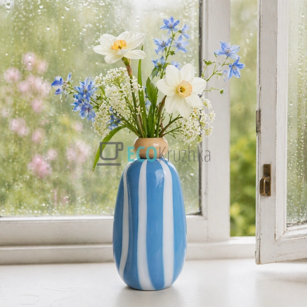 Ваза подвійна скляна 13.5х23 см, міні 11х11.5 см синя (9 ...