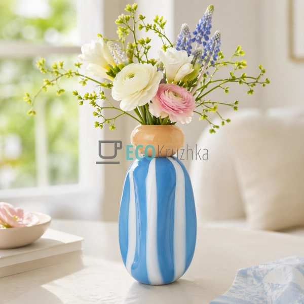 Ваза подвійна скляна 13.5х23 см, міні 11х11.5 см синя (9 ...