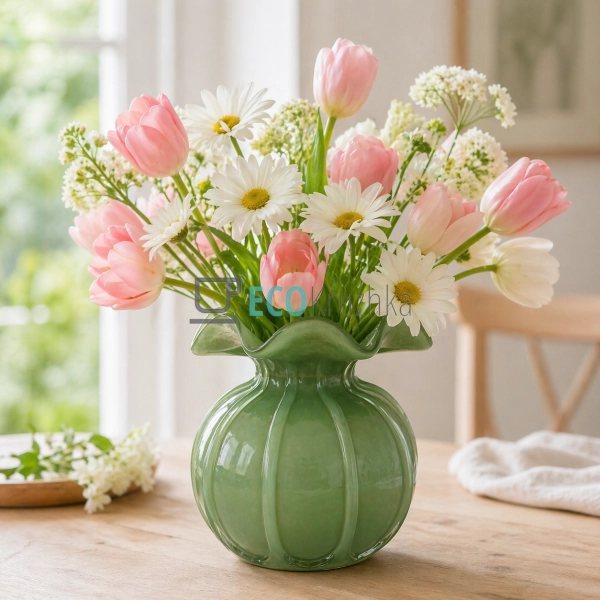 Ваза скляна 13х15.5 см зелена (992-512)