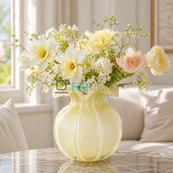 Скляна ваза жовта 17×20 см (992-514)