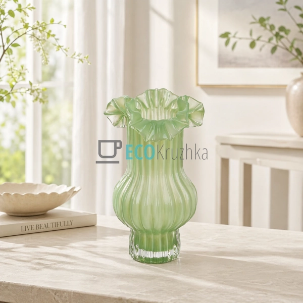 Скляна ваза зелена 13.5х26 см (992-455)