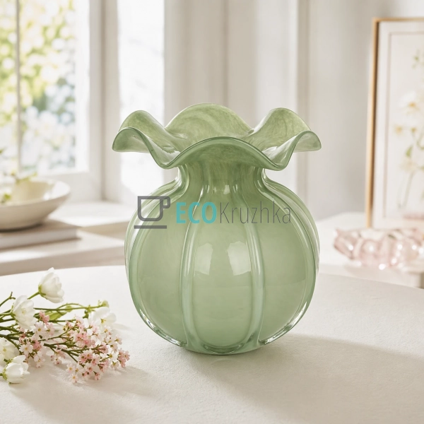 Скляна ваза зелена 17×19.5 см (992-511)