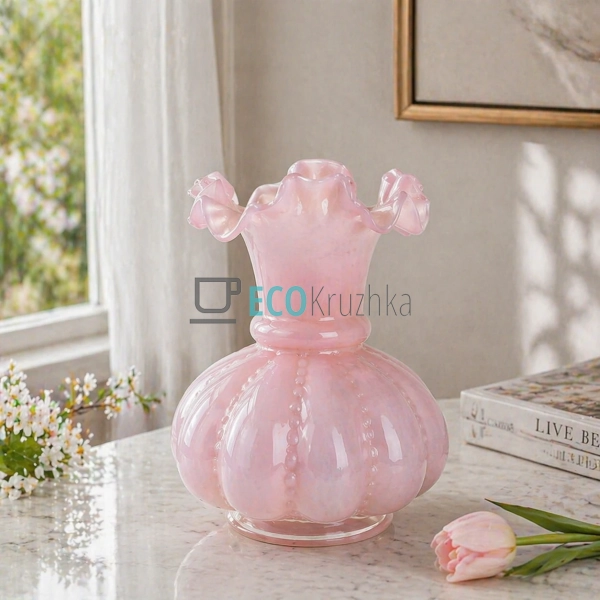 Скляна ваза пастельно-лілова 18х25 см (992-482)