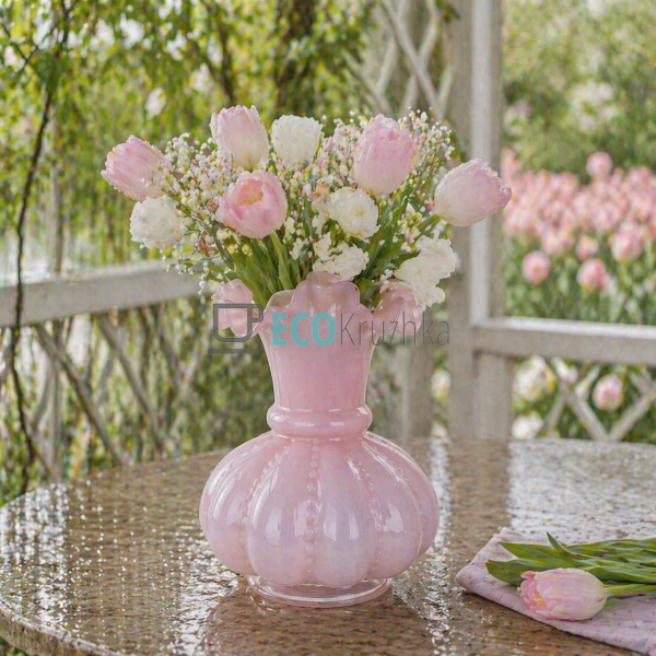 Скляна ваза пастельно-лілова 18х25 см (992-482)