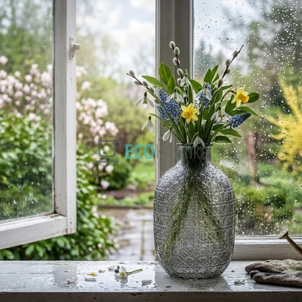 Скляна ваза Пляшка сіра 11х20.5 см (992-485)