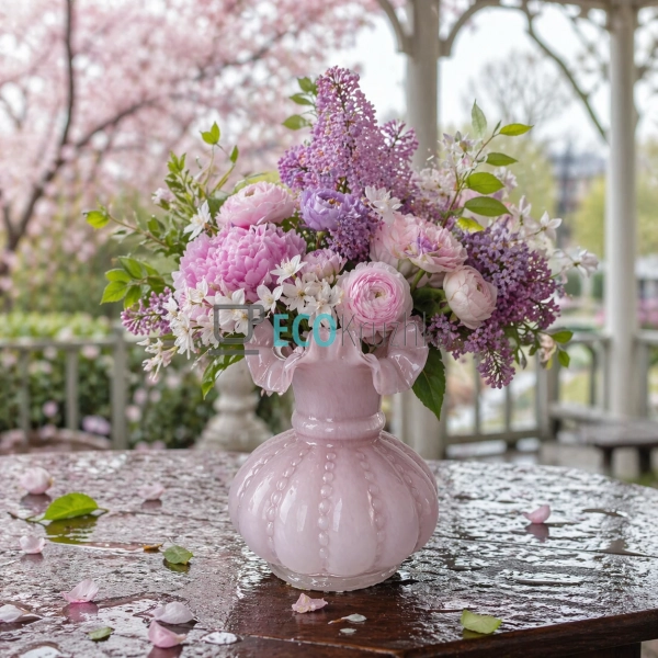 Скляна ваза пастельно-лілова 15х20 см (992-483)