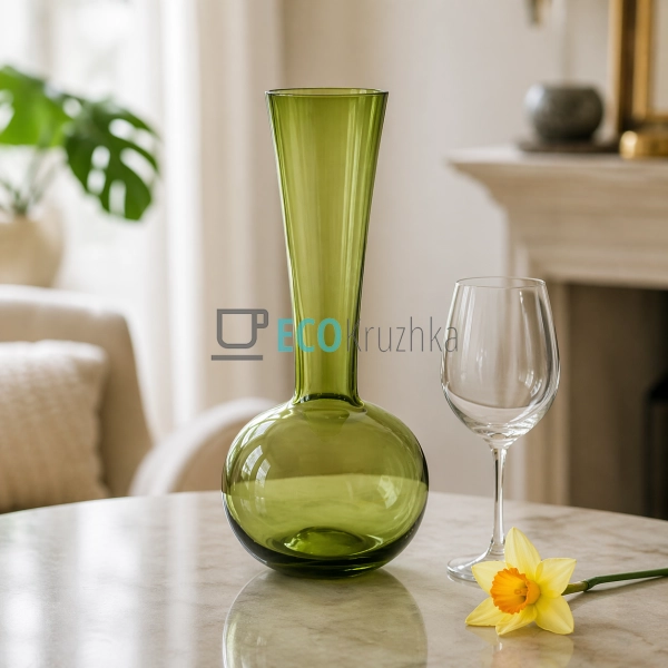 Скляна ваза зелена 13х32 см (992-480)
