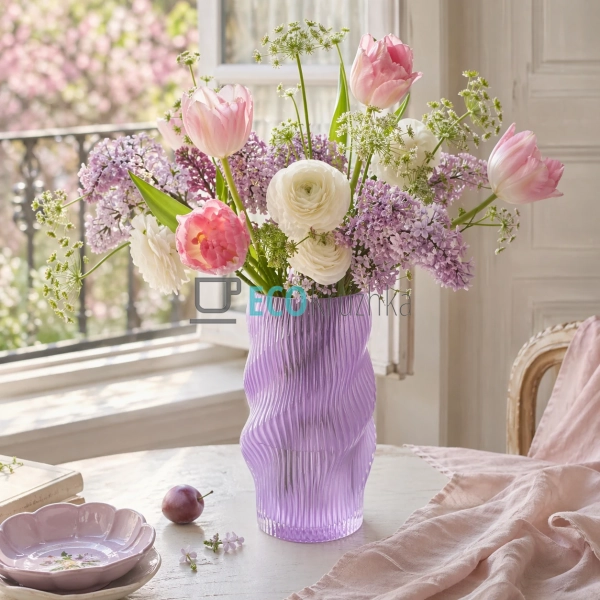 Скляна ваза бузкова 15х25 см (992-475)