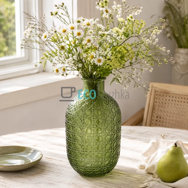 Скляна ваза Пляшка зелена 11х20.5 см (992-484)