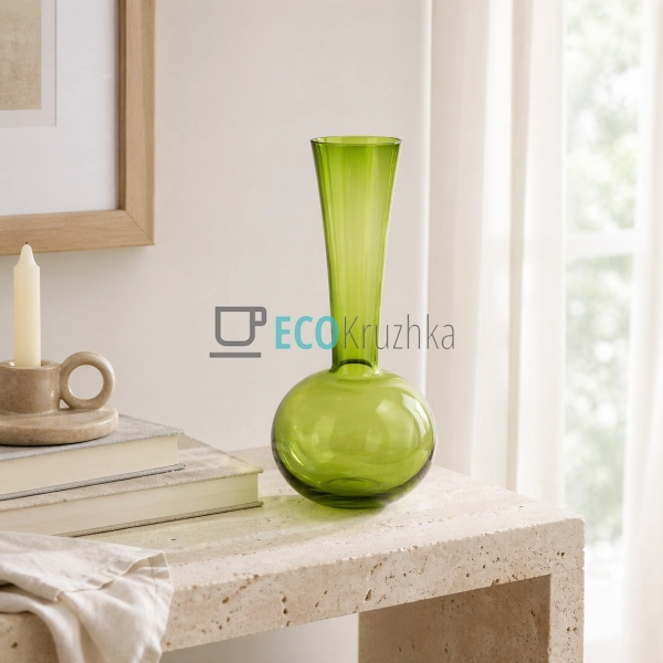 Скляна ваза зелена 15х36 см (992-479)