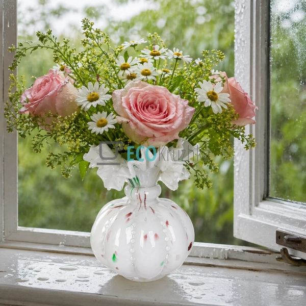 Скляна ваза Roselle ручна робота 12х16.5 см біла (992-43 ...