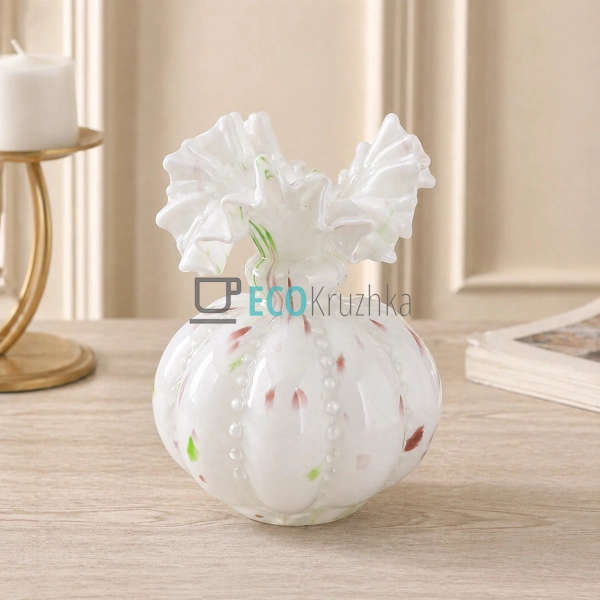 Скляна ваза Roselle ручна робота 12х16.5 см біла (992-43 ...