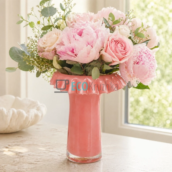 Скляна ваза Rosetta ручної роботи 23х28 см рожева (992-4 ...