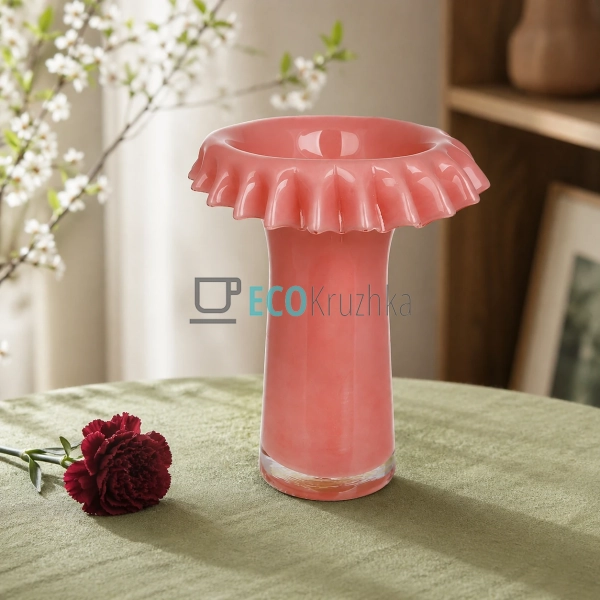 Скляна ваза Rosetta ручної роботи 23х28 см рожева (992-424)