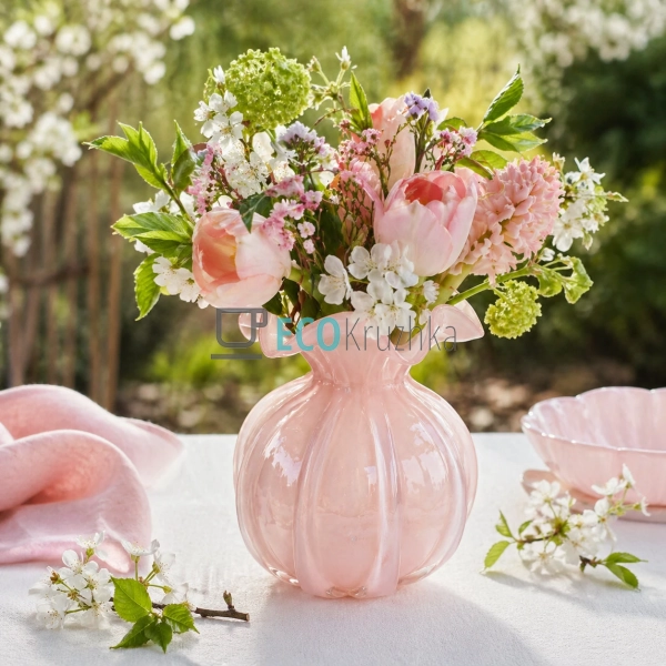 Скляна ваза Adele ручної роботи ніжно-рожева 13х15.5 см  ...