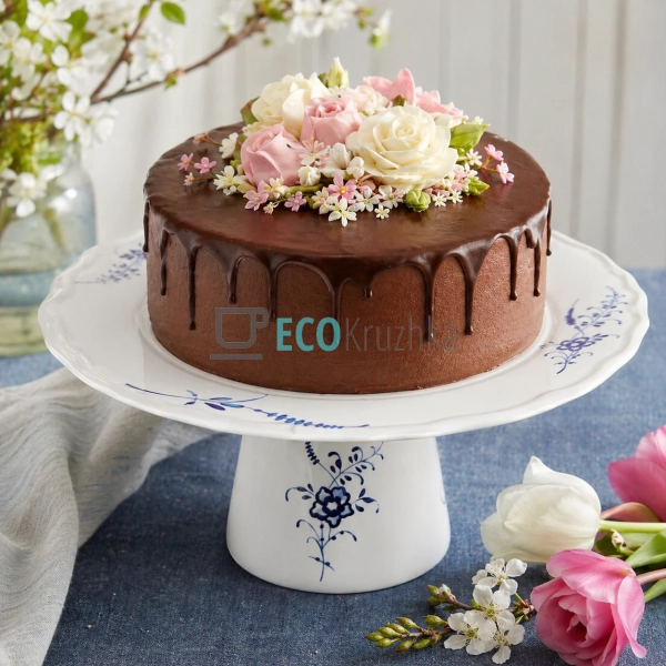 Блюдо порцелянове на підставці Azure Blossom 27х12 см (K ...