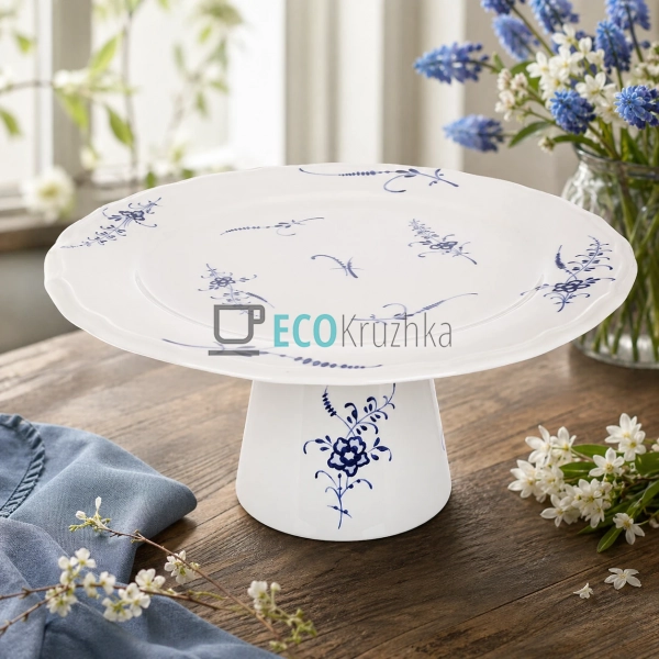 Блюдо порцелянове на підставці Azure Blossom 27х12 см (K ...