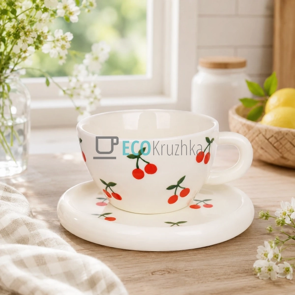 Чашка керамічна 350 мл з блюдцем Cherry (992-840) Чашка керамічна 350 мл з блюдцем Cherry (992-840)