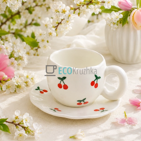 Чашка керамічна 350 мл з блюдцем Cherry (992-833) Чашка керамічна 350 мл з блюдцем Cherry (992-833)