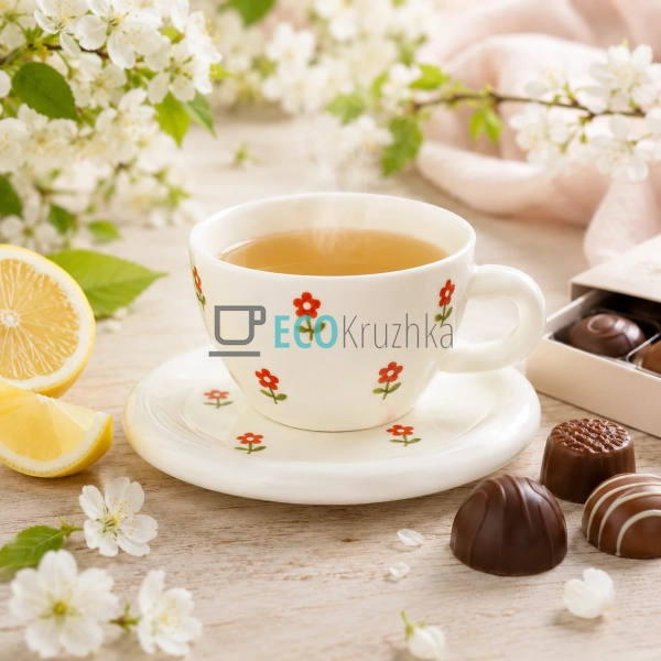 Чашка керамічна 350 мл з блюдцем Flower (992-841) Чашка керамічна 350 мл з блюдцем Flower (992-841)