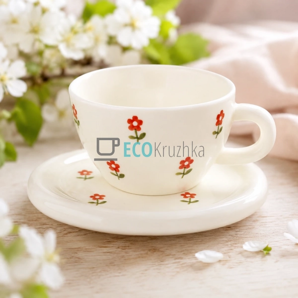 Чашка керамічна 350 мл з блюдцем Flower (992-841) Чашка керамічна 350 мл з блюдцем Flower (992-841)