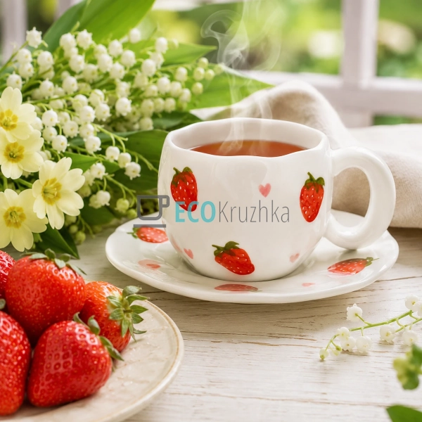 Чашка керамічна 350 мл з блюдцем Strawberry (992-832) Чашка керамічна 350 мл з блюдцем Strawberry (992-832)