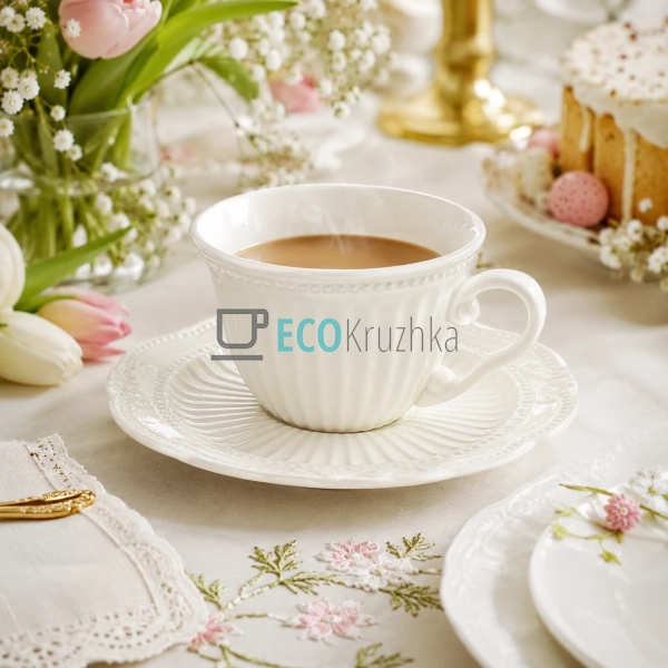 Чашка з блюдцем порцелянові Elegance White 220 мл білі ( ... Чашка з блюдцем порцелянові Elegance White 220 мл білі ( ...