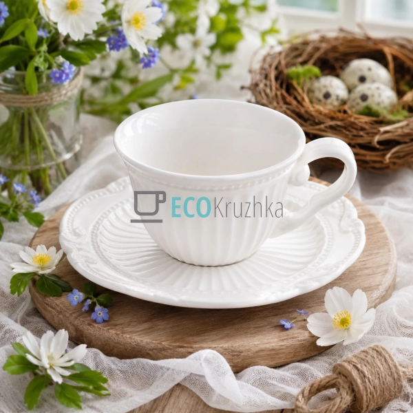 Чашка з блюдцем порцелянові Elegance White 220 мл білі ( ... Чашка з блюдцем порцелянові Elegance White 220 мл білі ( ...