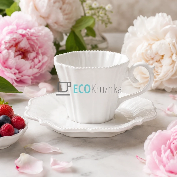 Чашка з блюдцем порцелянові Fleur Blanche 200 мл (988-55 ... Чашка з блюдцем порцелянові Fleur Blanche 200 мл (988-55 ...