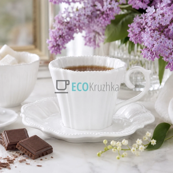 Чашка з блюдцем порцелянові Fleur Blanche 200 мл (988-55 ... Чашка з блюдцем порцелянові Fleur Blanche 200 мл (988-55 ...