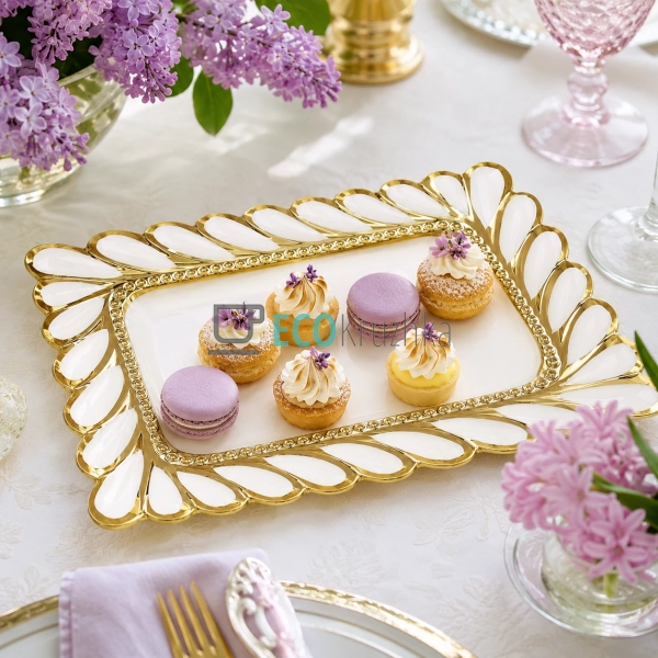 Прямокутне порцелянове блюдо Tiffany 25 см із золотим де ...