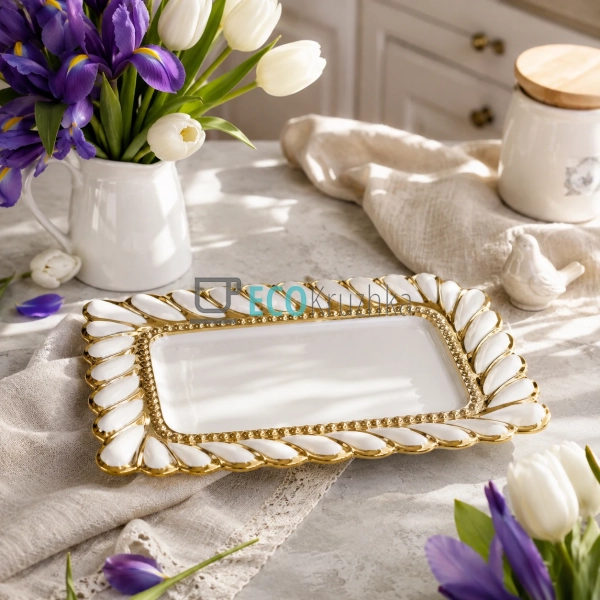 Прямокутне порцелянове блюдо Tiffany 31 см із золотим де ...
