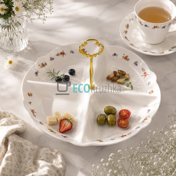 Менажниця порцелянова Cottage Garden 30 см для закусок соусів фруктів і солодощів (K339)