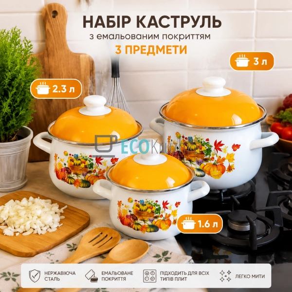 Набір із трьох емальованих кастрюль Edenberg EB-1888