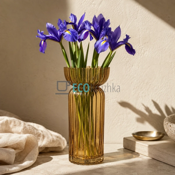 Скляна ваза Amelie амбер 12×10×25 см декоративна ваза дл ...