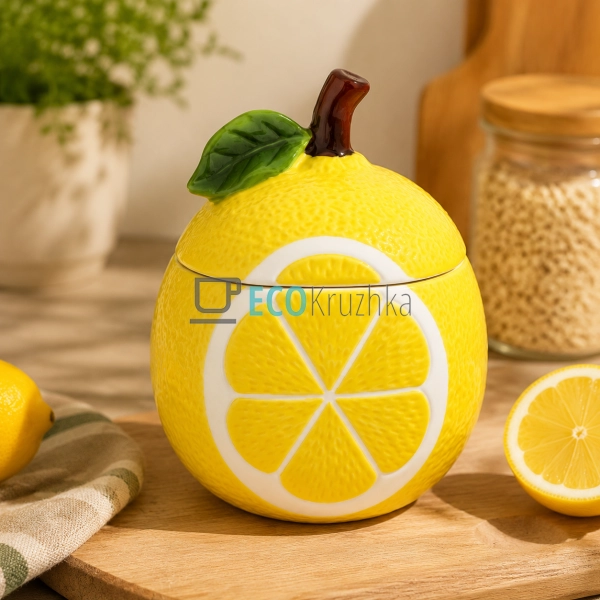 Керамічна банка для зберігання Lemon 700 мл (304-085) Керамічна банка для зберігання Lemon 700 мл (304-085)