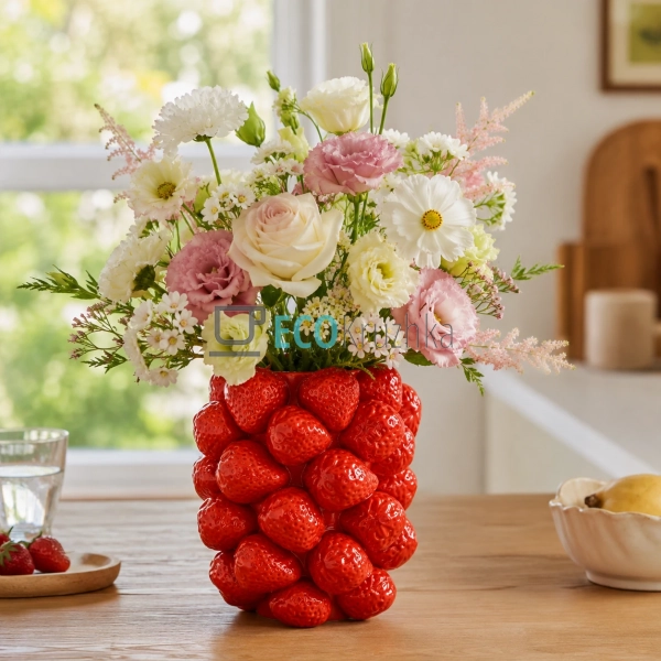 Порцелянова ваза Strawberries червона декоративна для кв ... Порцелянова ваза Strawberries червона декоративна для кв ...