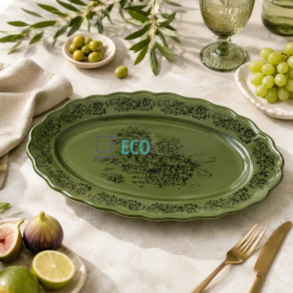 Овальне порцелянове блюдо Heritage Toile Collection 36x21x3.5 см оливковий зелений (K307) Овальне порцелянове блюдо Heritage Toile Collection 36x21x3.5 см оливковий зелений (K307)