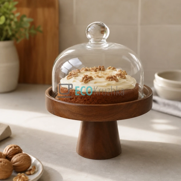 Тортівниця на ніжці з акації зі скляною кришкою 18×23,5 ... Тортівниця на ніжці з акації зі скляною кришкою 18×23,5 ...